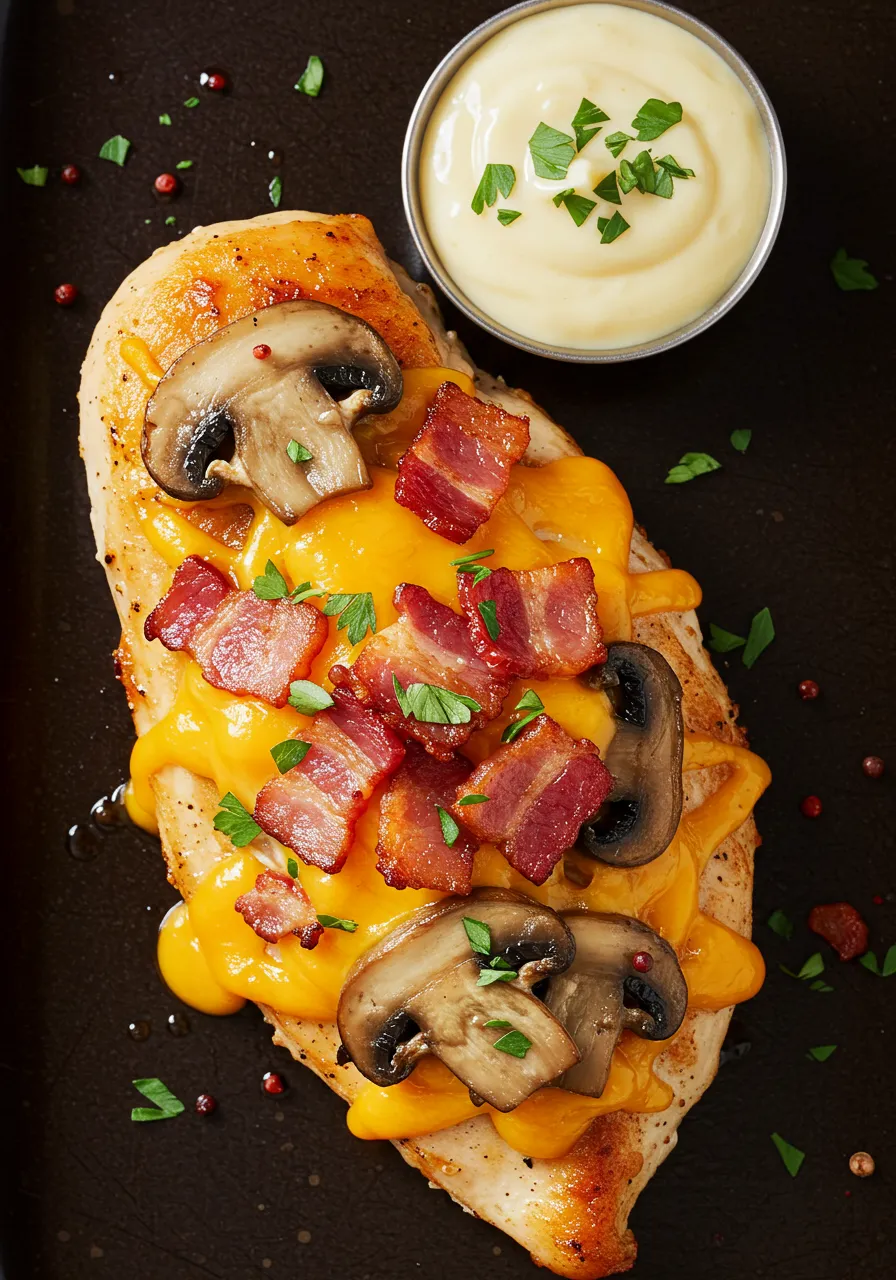 Alice Springs Chicken copycat recipe with melted cheese and crispy bacon, ready to eat.
