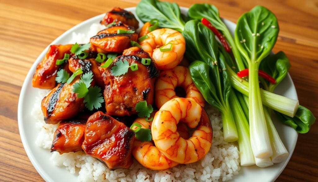 Asian-Fusion Chicken and Shrimp