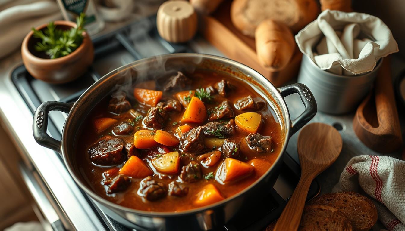 beef stew recipe on stove