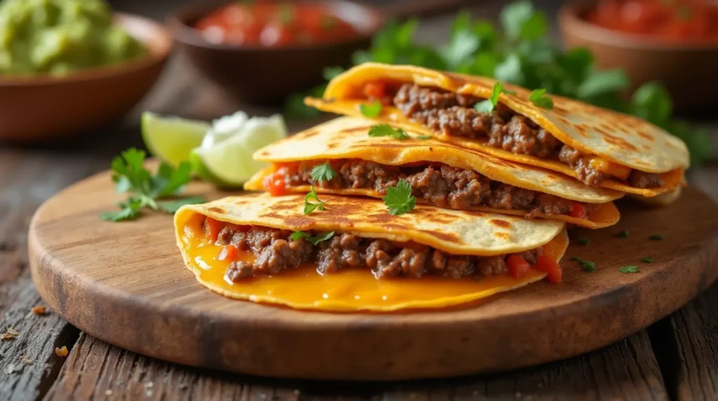 cheesy beef quesadillas