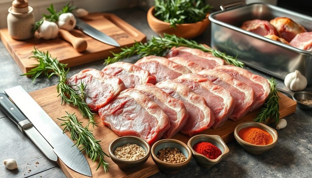 Lamb Breast Plate Ingredients and Cooking Tools