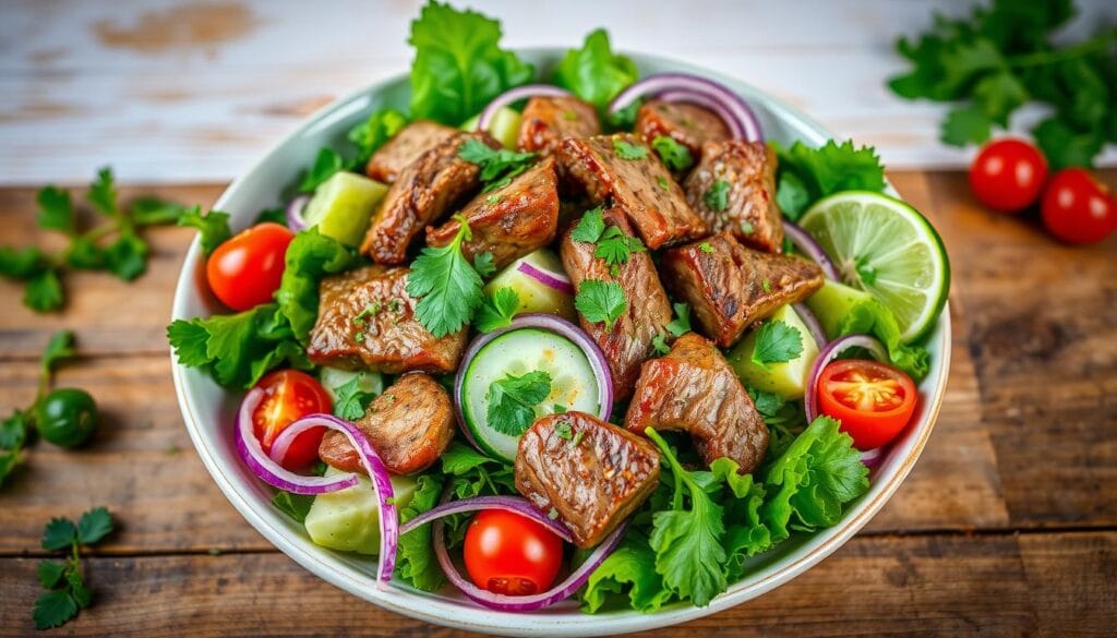 Shaking Beef Salad Presentation