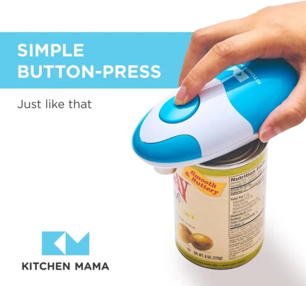 Kitchen Mama Auto Electric Can Opener: Open Your Cans with A Simple Press of Button - Automatic, Hands Free, Smooth Edge, Food-Safe, Battery Operated, YES YOU CAN (Sky Blue)